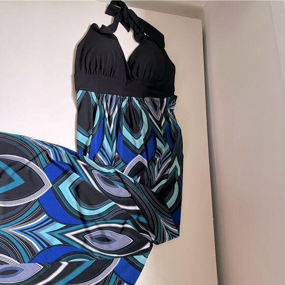 Y2K Vintage Halter Maxi Dress Peacock Size XS Whimsigoth Heart Soul - Picture 1 of 11